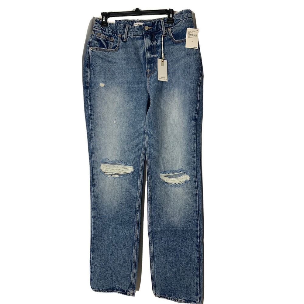 Good American NWT Good 90s Icon Straight Leg Jeans Sz 12 / 31 Distressed